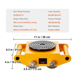 SucceBuy 6 / 8 / 12T Machinery Skate Dolly Industrial Mover with 4 PU Wheels & 360° Non-Slip Cap for Warehouse Workshop Factory