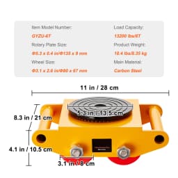 SucceBuy 6 / 8 / 12T Machinery Skate Dolly Industrial Mover with 4 PU Wheels & 360° Non-Slip Cap for Warehouse Workshop Factory