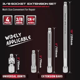 SEDY 4-Piece 3/8" Drive Socket Extension Bar Set & 4-Piece 1/4" Socket Extension Set