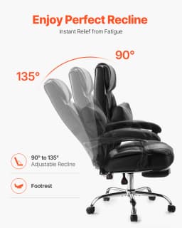 SucceBuy Executive Office Chair 300/400lb Capacity Chair Height Adjustable Ergonomic PU Leather Reclining Home Office Chair