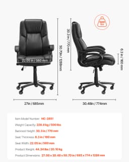 SucceBuy Executive Office Chair 300/400lb Capacity Chair Height Adjustable Ergonomic PU Leather Reclining Home Office Chair