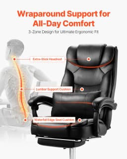SucceBuy Executive Office Chair 300/400lb Capacity Chair Height Adjustable Ergonomic PU Leather Reclining Home Office Chair