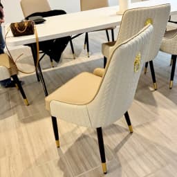 2PCS Leather Dining Chairs Comfortable Seat High Tufted Back Lion Head Ring Pull