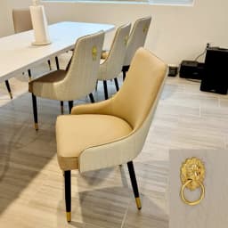 2PCS Leather Dining Chairs Comfortable Seat High Tufted Back Lion Head Ring Pull
