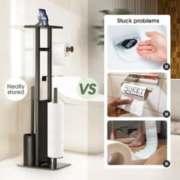 Maxkon Toilet Paper Roll Holder with Brush Phone Shelf Free Standing Tissue Storage Dispenser Bathroom Organiser Reserve Floor S