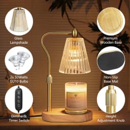 Candle Warmer Lamp - Candle Warmer Lamp with Timer and Dimmer Adjustable Height, Electric Wax Melt Warmer with 2 Bulbs