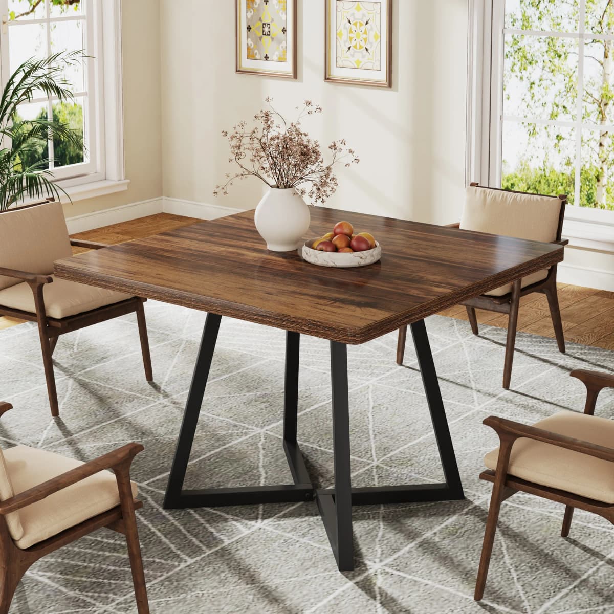 Tribesigns 31.5 Inches Small Dining Table for 4, Square Dinner Table for Small Space, Dining Room Tables, Rustic Brown
