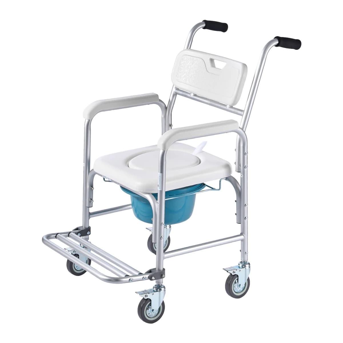 SucceBuy 350 lbs Bedside Commode Chair with Wheels 4-in-1 Portable Raised Toilet Seat with Padded Seat/Backrest/Flip-up Footrest