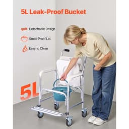 SucceBuy 350 lbs Bedside Commode Chair with Wheels 4-in-1 Portable Raised Toilet Seat with Padded Seat/Backrest/Flip-up Footrest