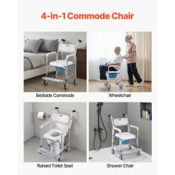 SucceBuy 350 lbs Bedside Commode Chair with Wheels 4-in-1 Portable Raised Toilet Seat with Padded Seat/Backrest/Flip-up Footrest