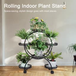 Heavy Duty Metal Plant Stand with Lockable Wheels Garden Cart Flower Pots Holder for Indoor Outdoor Use