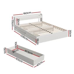Queen Size Bed Frame with Charging Ports and 2 Storage Drawers Platform Mattress Base