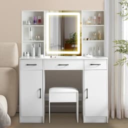 Dressing Table Makeup Vanity Set, Large 3 Color Dimmable 10 Led Bulbs Mirror, 3 Storage Drawers Bedroom Furniture