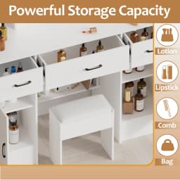 Dressing Table Makeup Vanity Set, Large 3 Color Dimmable 10 Led Bulbs Mirror, 3 Storage Drawers Bedroom Furniture