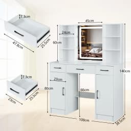 Dressing Table Makeup Vanity Set, Large 3 Color Dimmable 10 Led Bulbs Mirror, 3 Storage Drawers Bedroom Furniture