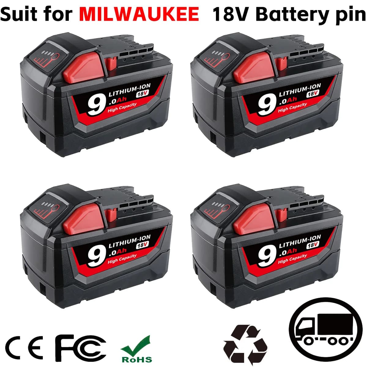 1/2/4Pcs 9.0Ah Battery Replace for Milwaukee 18V M18 48-11-1815 48-11-1850 2604-22 48-11-1840 Power Tools Battery Pin