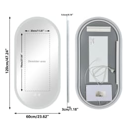 80/100/120CM Long Oval LED Bathroom Mirror Backlit Wall Mounted Illuminated Bathroom Vanity Mirror Memory Function Anti-Fog