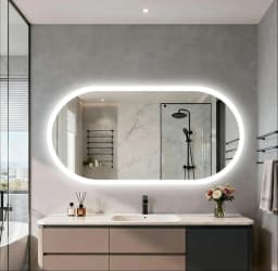 80/100/120CM Long Oval LED Bathroom Mirror Backlit Wall Mounted Illuminated Bathroom Vanity Mirror Memory Function Anti-Fog