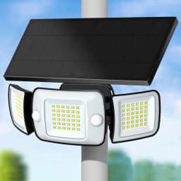 Intelamp Long Battery Life 6000mah Outdoor Solar Lights Security Flood Wall Lights Spotlight With Larger Solar Panel Faster Charging Two Motion Sensors Detect Longer&Wider For Garden Yard Garage