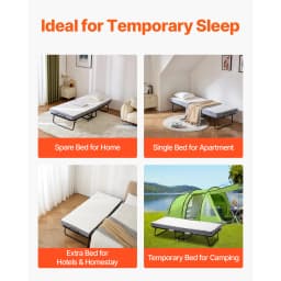 SucceBuy 31/38in Rollaway Bed Portable Twin Roll Away Bed with Metal Frame & Memory Foam Mattress Multi-functional Recliner