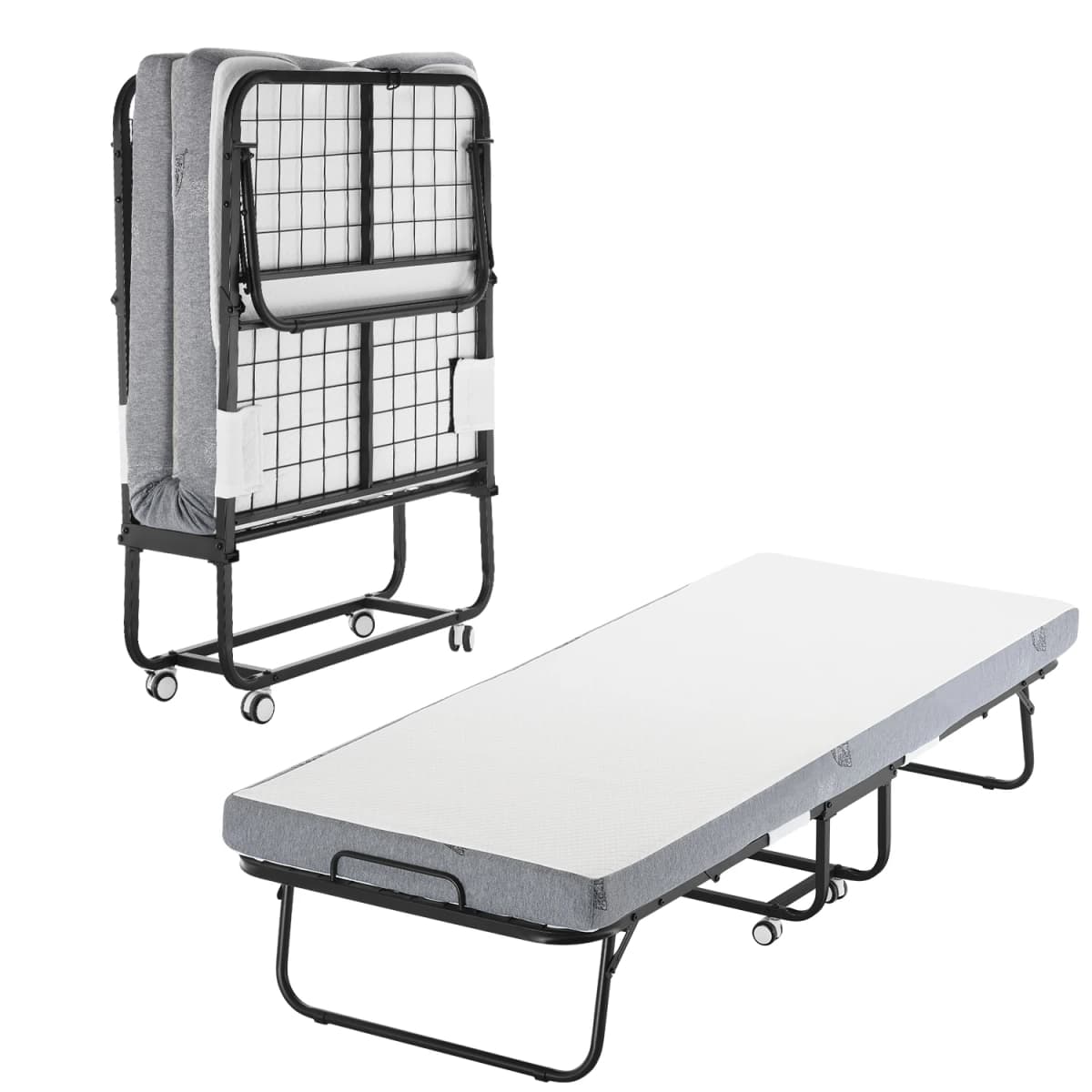SucceBuy 31/38in Rollaway Bed Portable Twin Roll Away Bed with Metal Frame & Memory Foam Mattress Multi-functional Recliner