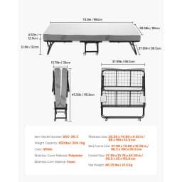 SucceBuy 31/38in Rollaway Bed Portable Twin Roll Away Bed with Metal Frame & Memory Foam Mattress Multi-functional Recliner