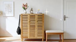5 Tier Natural Wood Shoe Storage Cabinet Organizer Ventilated Slatted Doors 2 Or 3 Doors Shoes Rack for Entryway Hallway Closet