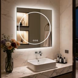 LUVODI 24x32" Modern Smart LED Bathroom Mirror,Tempered Glass Square-Oval Wall Backlit Vanity Dressing Shower Mirror,Dimmable Fogless Creative Makeup Mirror for Restroom