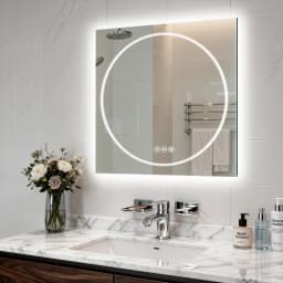 LUVODI 24x32" Modern Smart LED Bathroom Mirror,Tempered Glass Square-Oval Wall Backlit Vanity Dressing Shower Mirror,Dimmable Fogless Creative Makeup Mirror for Restroom