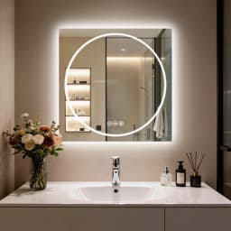 LUVODI 24x32" Modern Smart LED Bathroom Mirror,Tempered Glass Square-Oval Wall Backlit Vanity Dressing Shower Mirror,Dimmable Fogless Creative Makeup Mirror for Restroom
