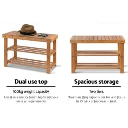 Bamboo Shoe Rack Bench 10 Pair Entryway Storage Organizer for Hallway and Bedroom