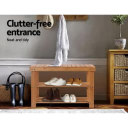 Bamboo Shoe Rack Bench 10 Pair Entryway Storage Organizer for Hallway and Bedroom