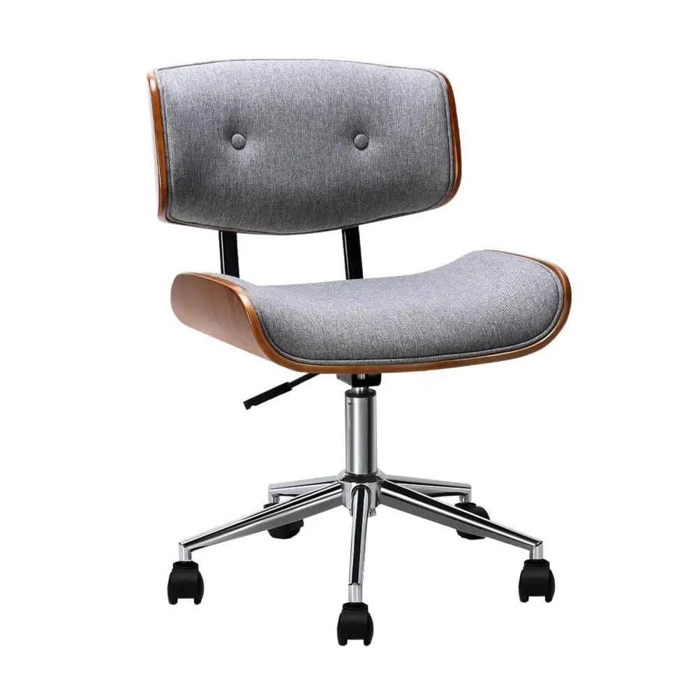 Wooden Office Chair with Grey Fabric Seat Modern Ergonomic Dining Desk Chair for Home Office Meeting Room Comfort Durable Design