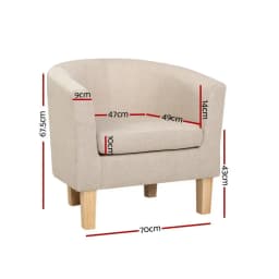 Armchair Tub Chair Beige Modern Accent Single Sofa Bedroom Living Room Upholstered Comfortable Leisure Seat Compact Home Furniture