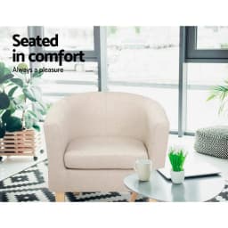 Armchair Tub Chair Beige Modern Accent Single Sofa Bedroom Living Room Upholstered Comfortable Leisure Seat Compact Home Furniture