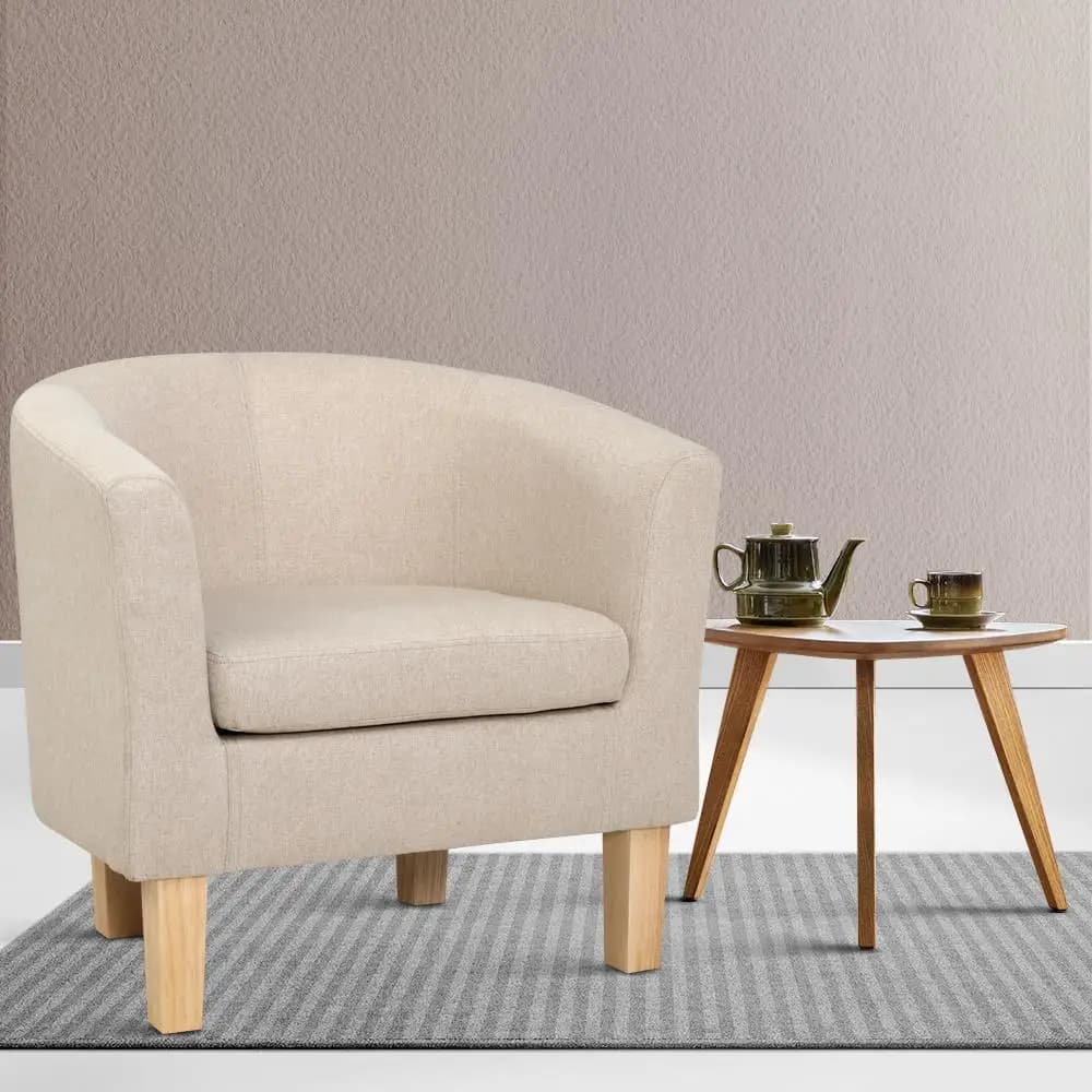 Armchair Tub Chair Beige Modern Accent Single Sofa Bedroom Living Room Upholstered Comfortable Leisure Seat Compact Home Furniture