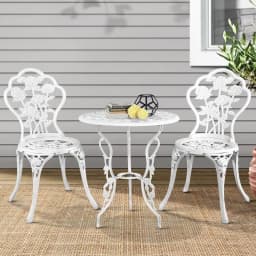 3 Piece Outdoor Bistro Set Cast Aluminum Patio Furniture Rose White Chairs Table