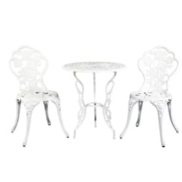 3 Piece Outdoor Bistro Set Cast Aluminum Patio Furniture Rose White Chairs Table