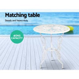 3 Piece Outdoor Bistro Set Cast Aluminum Patio Furniture Rose White Chairs Table