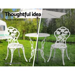 3 Piece Outdoor Bistro Set Cast Aluminum Patio Furniture Rose White Chairs Table