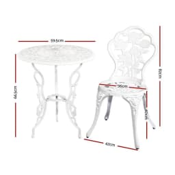 3 Piece Outdoor Bistro Set Cast Aluminum Patio Furniture Rose White Chairs Table