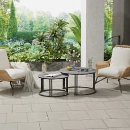 LUVODI Set of 2 Round Nesting Coffee Table White Grey Sofa Side Living Room Center Tea Desk Space-Saving