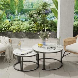 LUVODI Set of 2 Round Nesting Coffee Table White Grey Sofa Side Living Room Center Tea Desk Space-Saving