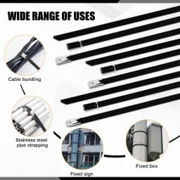 50Pcs Black 304 Stainless Steel Epoxy Coated Self Locking Metal Cable Ties Heavy Duty For Vehicle Farm Pipeline Fence