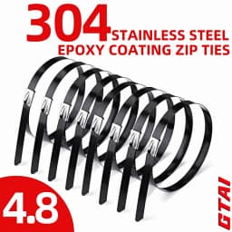50Pcs Black 304 Stainless Steel Epoxy Coated Self Locking Metal Cable Ties Heavy Duty For Vehicle Farm Pipeline Fence