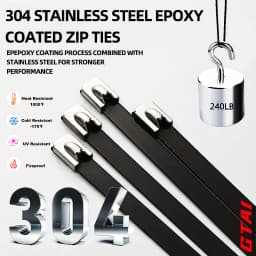 50Pcs Black 304 Stainless Steel Epoxy Coated Self Locking Metal Cable Ties Heavy Duty For Vehicle Farm Pipeline Fence