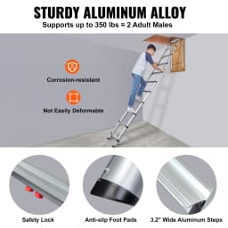 SucceBuy Attic Ladder Telescoping 350-pound Capacity Multi-Purpose Aluminium Extension Lightweight and Portable