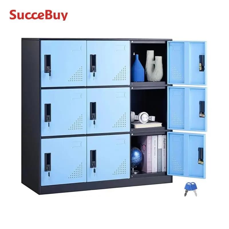 SucceBuy Metal Locker for Employees 9 Doors Storage Cabinet with Card Slot & Lock 66lbs Loading Capacity for Office School Home