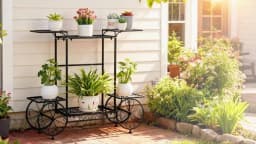 Large Metal Garden Cart Plant Stand Parisian Style Flower Display Rack Holder for Indoor Outdoor