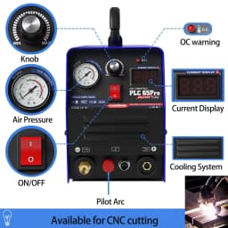 PLASMARGON 65A Plasma Cutter,Non-Touch Air Plasma Cutting Machine,Pilot Arc IGBT Inverter,18MM Max Cuts,DIY/Beginner Friendly